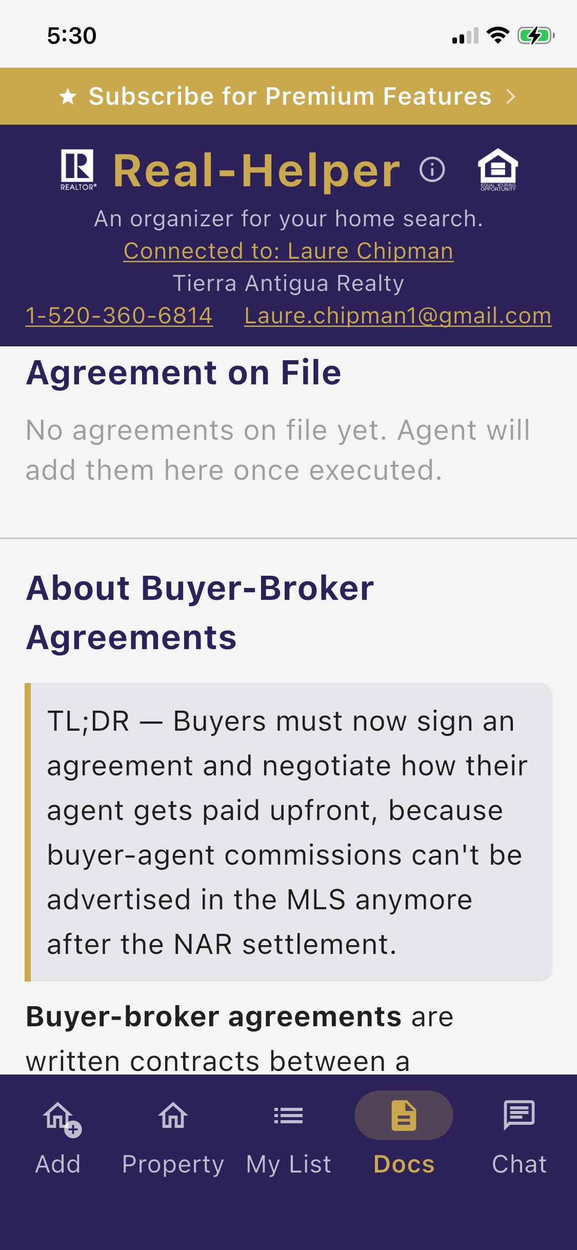 Real-Helper buyer app — BBA information screen
