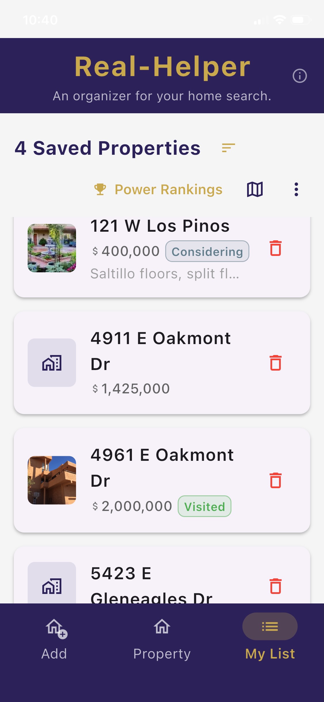 Real-Helper My List screen